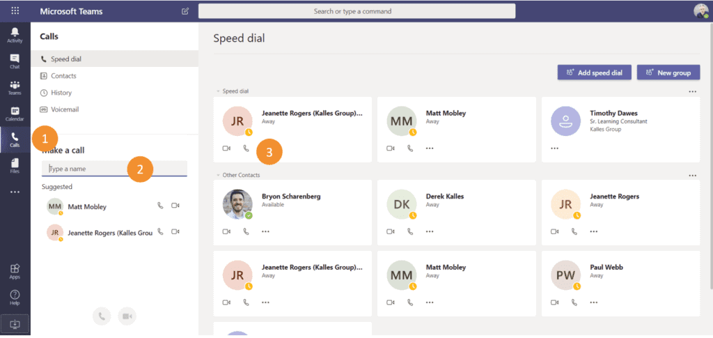 Make phone call in Teams screenshot